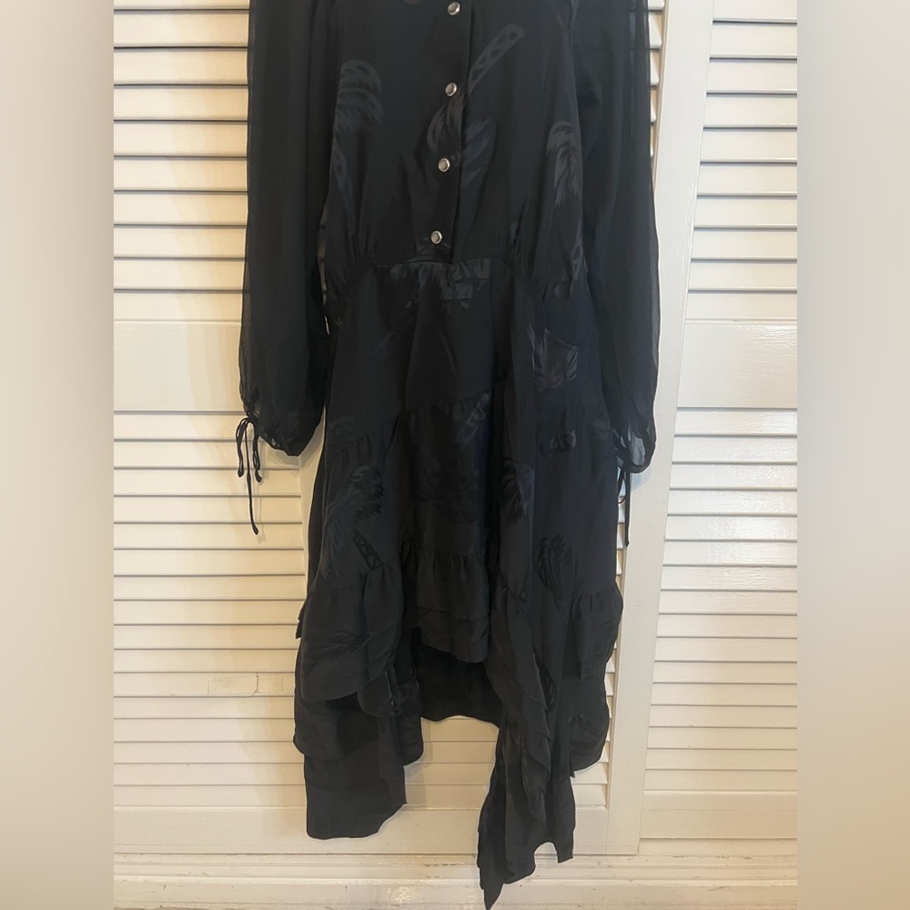 Coach Palm Tree Jacquard Dress Size 0 Black Silk Blend Chiffon - Picture 4 of 9